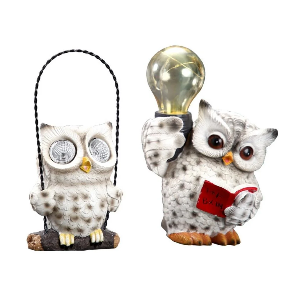 Owl Statue Garden Light Figurines Sculptures Ornaments Kawaii Owl Resin Light Yard Decoration Owl Figurines Solar Light LED Lamp Animal Statue Bl21980