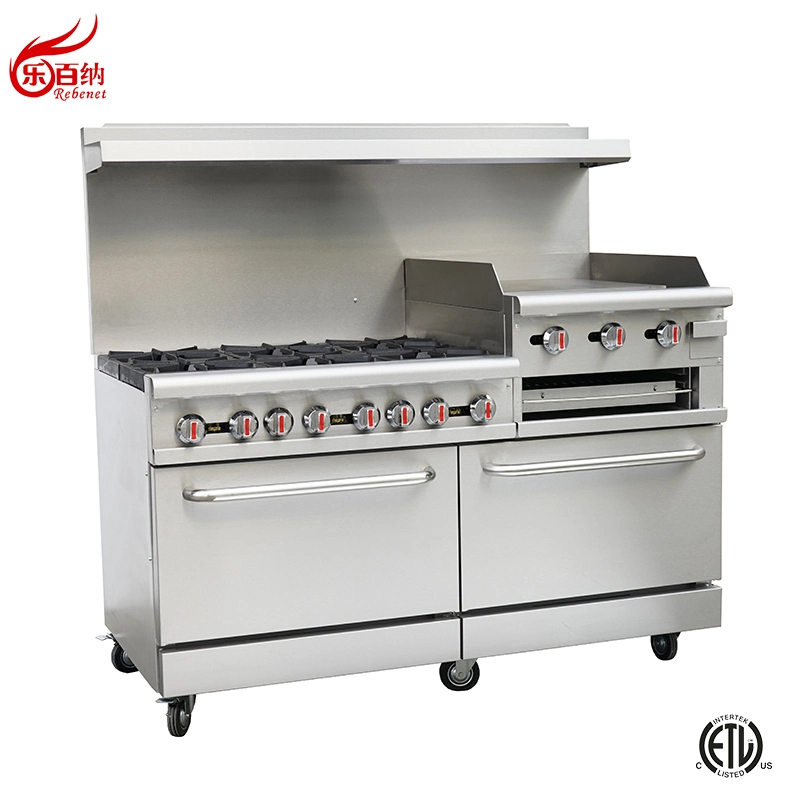 Multifuncional de uso intensivo de Cocina 6 quemadores de cocina de gas con la 24" Comal y la salamandra y el doble de horno (TCR60-GS24)