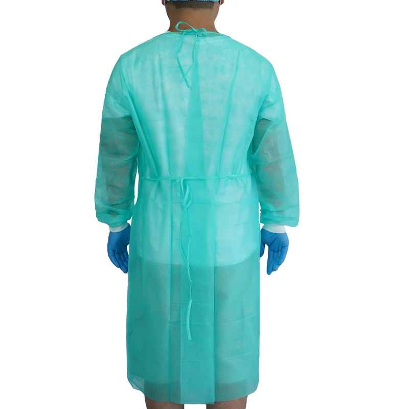 Couleur vert foncé robe robe de laboratoire d'isolement jetable résistant au fluide.