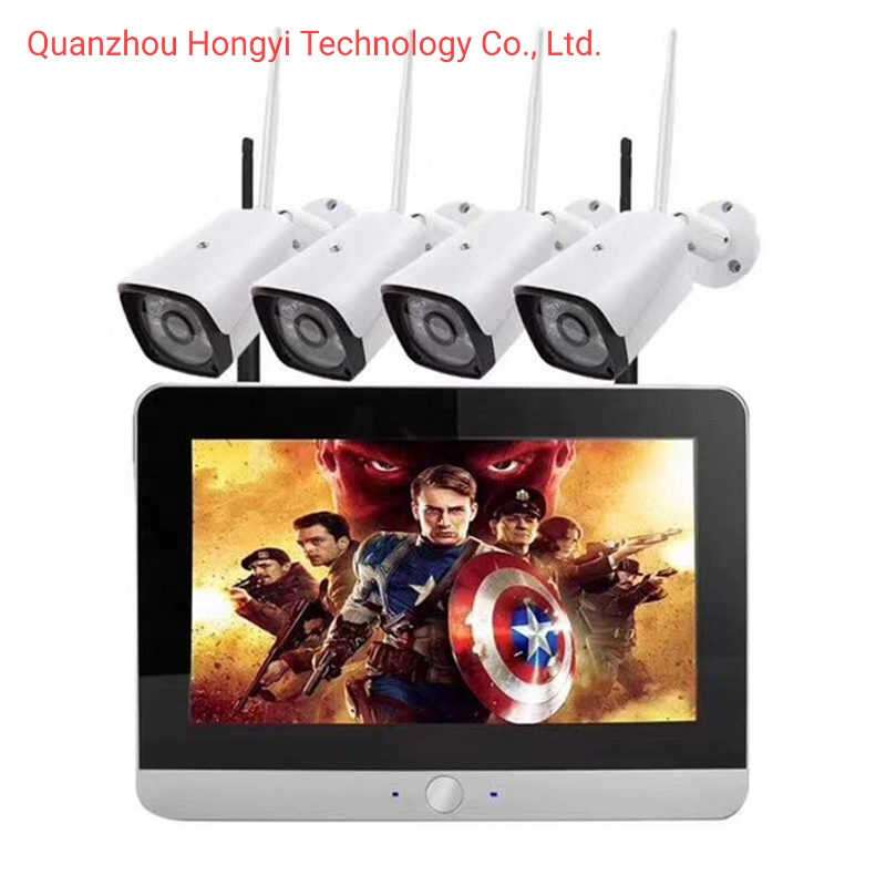 4CH 720p 960p H. 264 1080P H. 265 Wireless 12 Inch LCD Monitor Screen Outdoor WiFi IP Camera Security CCTV System NVR Kit