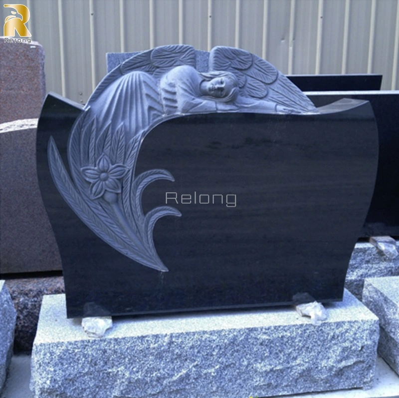 European Tree Design Modern Black Granite Tombstone for Graves Chinese Supplier