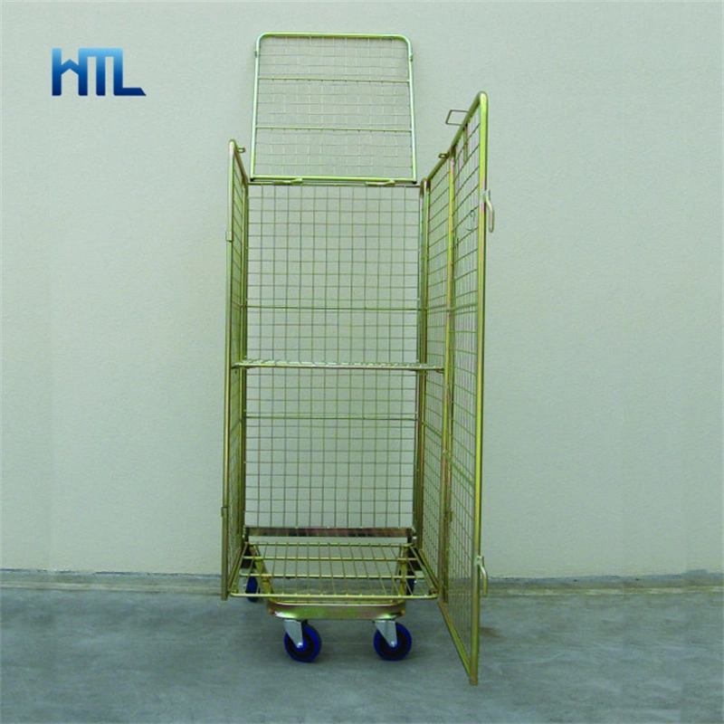 China Cheap Warehouse Supermarket Galvanized Foldable Metal Roll Container Cart