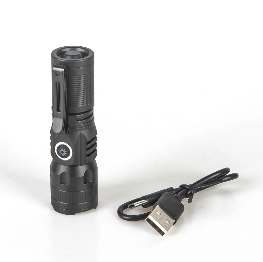 Yichen USB Rechargeable Zoomable Mini LED Torch and Flashlight with Pocket Clip