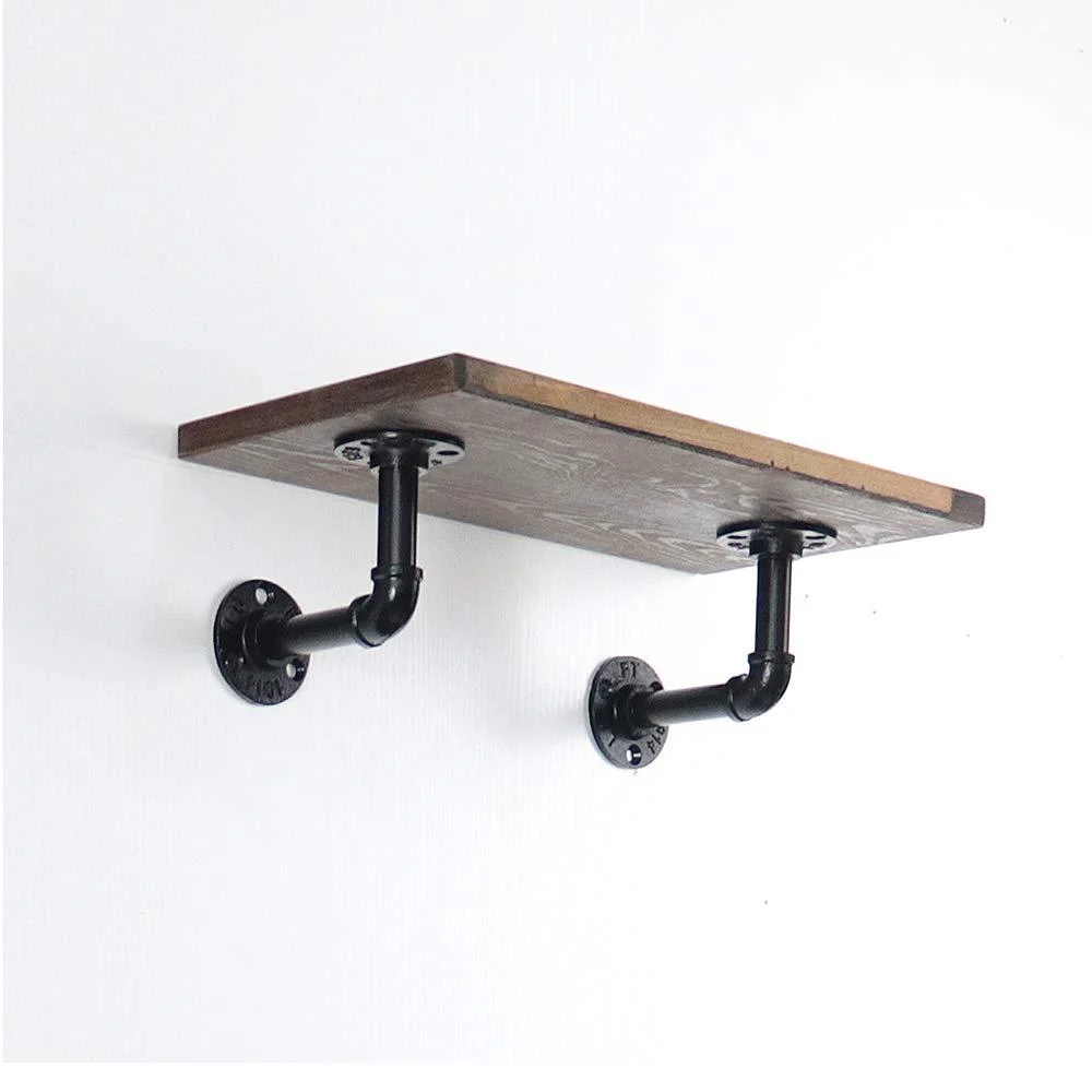 3/4" Black Rustic Real Wood Shelves with Industrial Pipe Brackets