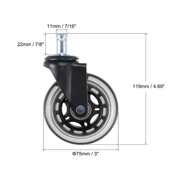 Silent Office Chair Wheel Replacement Rubber Chair Casters for Hardwood Floors and Carpets Furniture Hardware