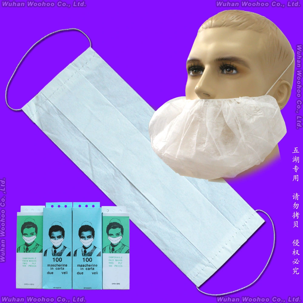 Nonwoven desechables Barba PP/anti-polvo libre/Prueba/1 telas de 2 pliegues 3 telas de 4 capas de máscara de papel con elástico Ear-Loop/Head-Loop para servicio de la industria de procesamiento de alimentos