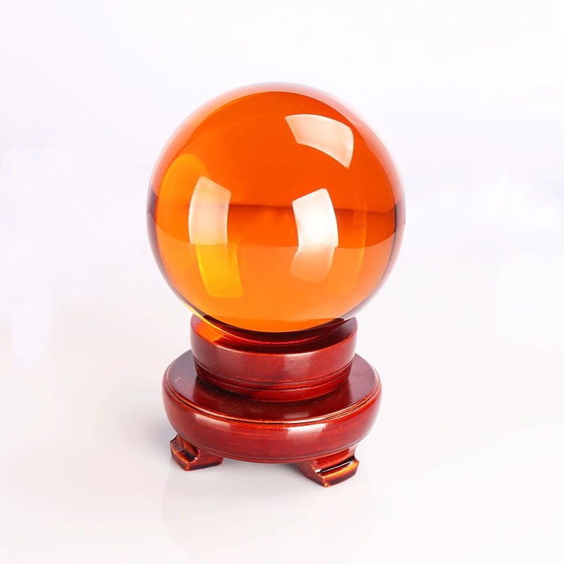 Decoration Balls Glass Craft 150mm Yellow Crystal Ball with Including Wooden Stand