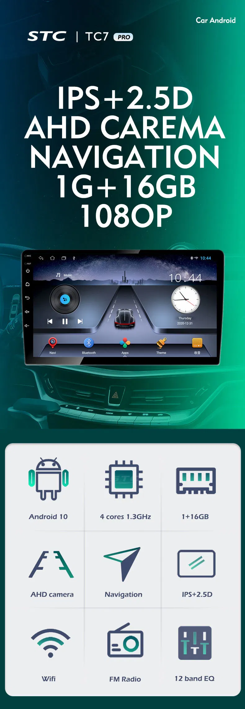 Android 10 pouces 10,0 voiture universel Vidéo Système Audio de voiture avec DSP Carplay sans fil