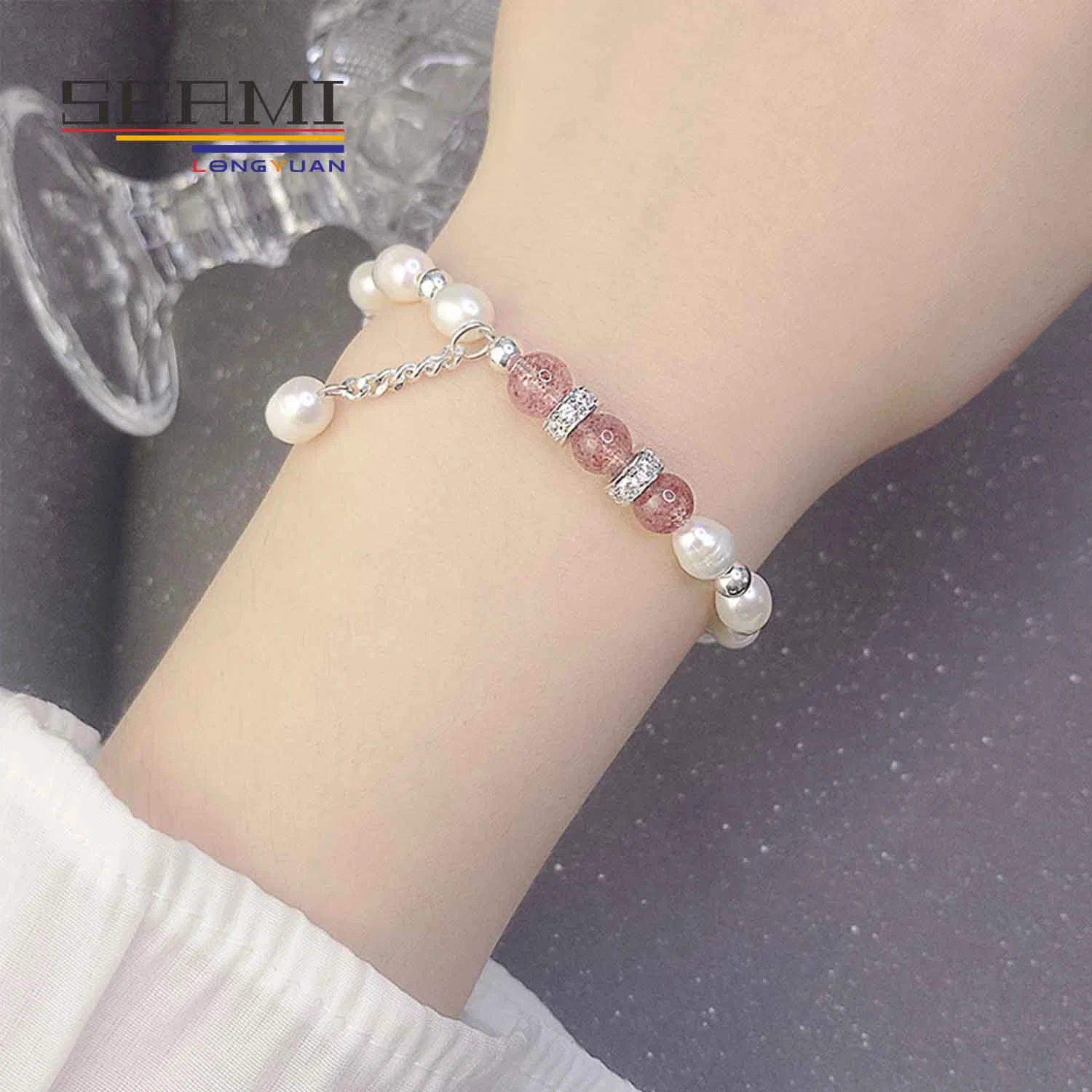 925 Silber Initial Rosenkranz Perlen Süßwasser-Zuchtperlen-Armband für Frauen