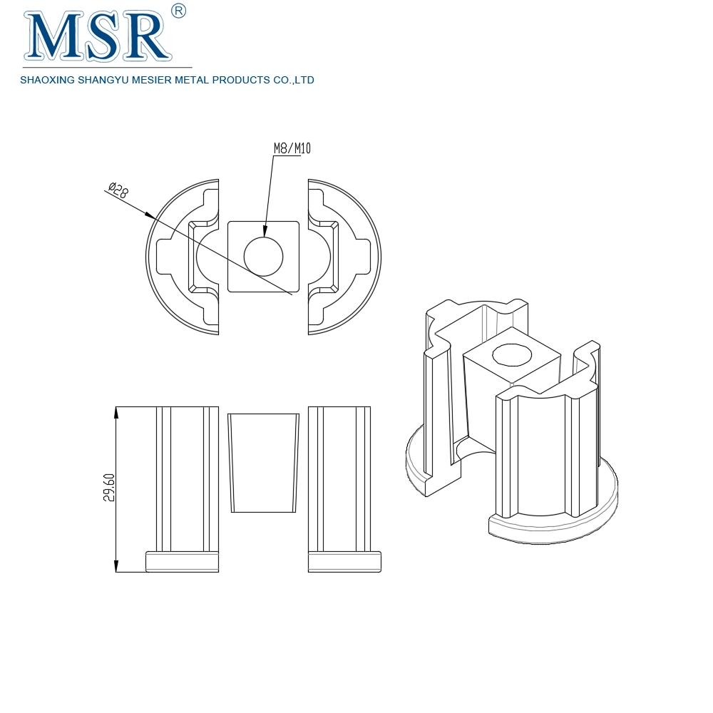 Threaded Insert D28 M10 M8 for Anodized Pipe and Aluminum Convoyer