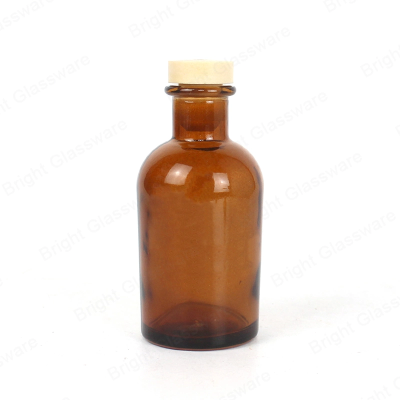 Empty Clear Glass Reed Diffuser Bottle with Rubber Cork Stopper