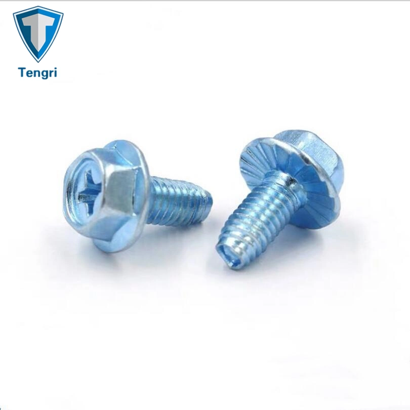 Blue White Galvanized Grade 4.8 8.8 Cross Recessed Hex Head Flange Type Bolt