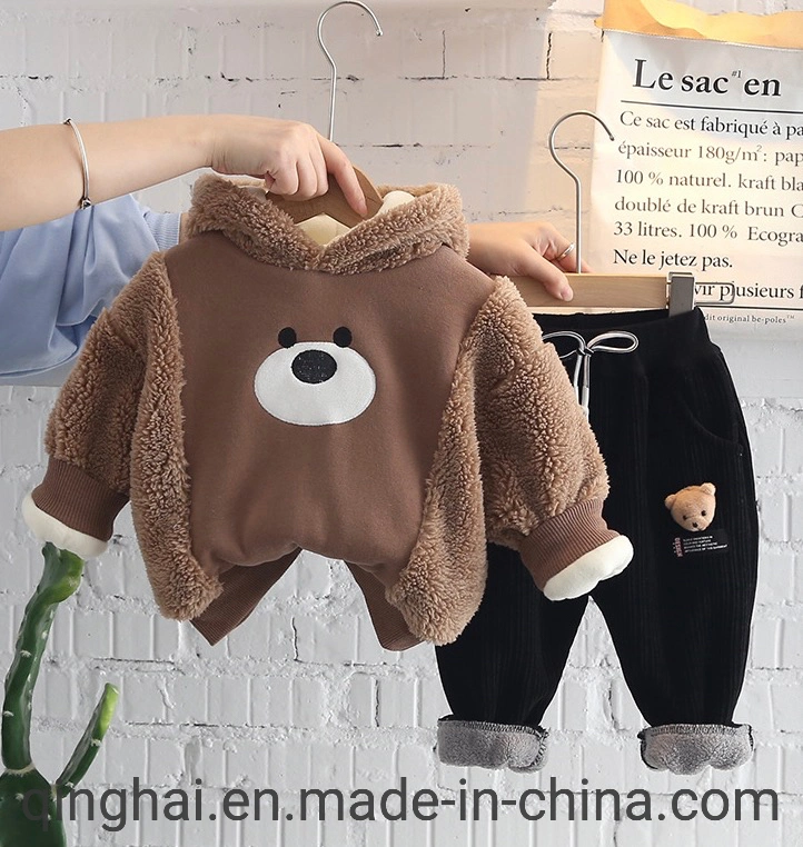 Boys Fleece Thickened Baby Suit Hoodie Camel's Color Children Winter Two-Piece Autumn Clothes Cute Fashion Winter Clothes