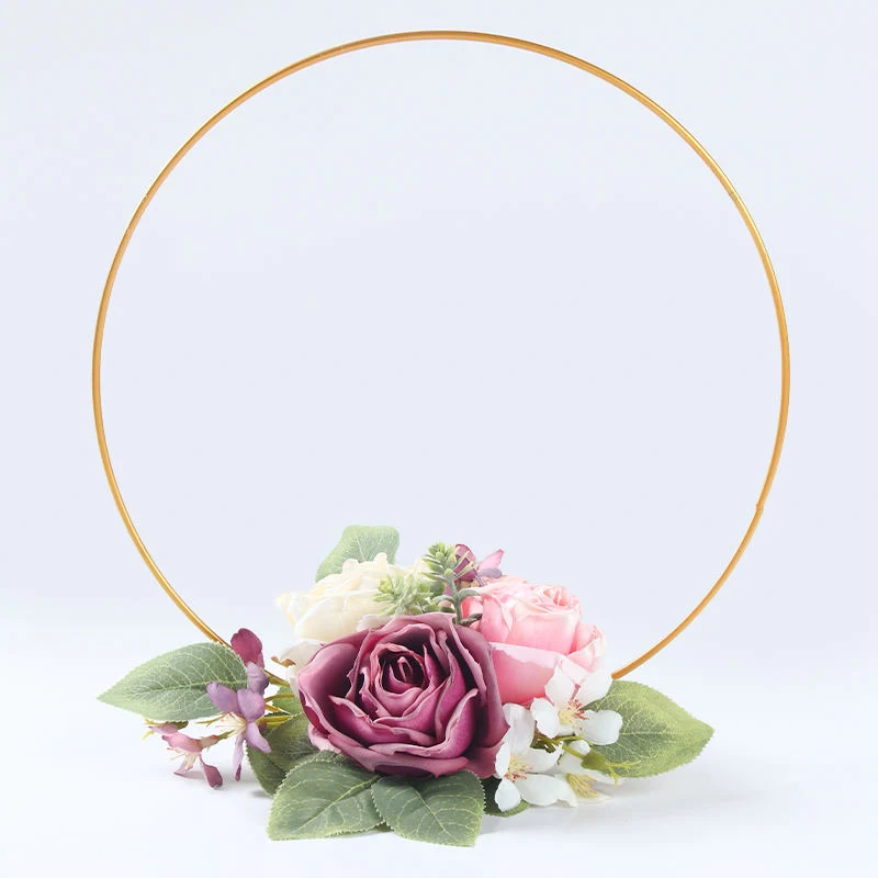 Gold Hoop Rings Metal Wire Wreath Artificial Flower Wedding Centerpieces Party Decorations