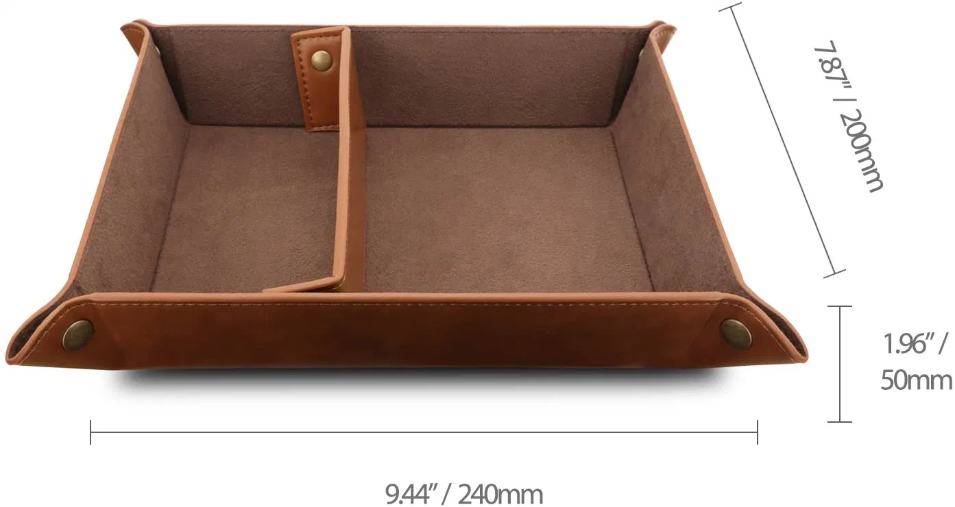 Custom Organizer Leather Catchall Suede Foldable Snapped Storage Valet Tray Leather for Keys