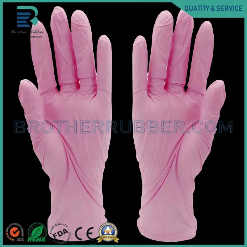 Powder Latex Free Textured Exam Nitrile Pink Disposable Gloves for Household