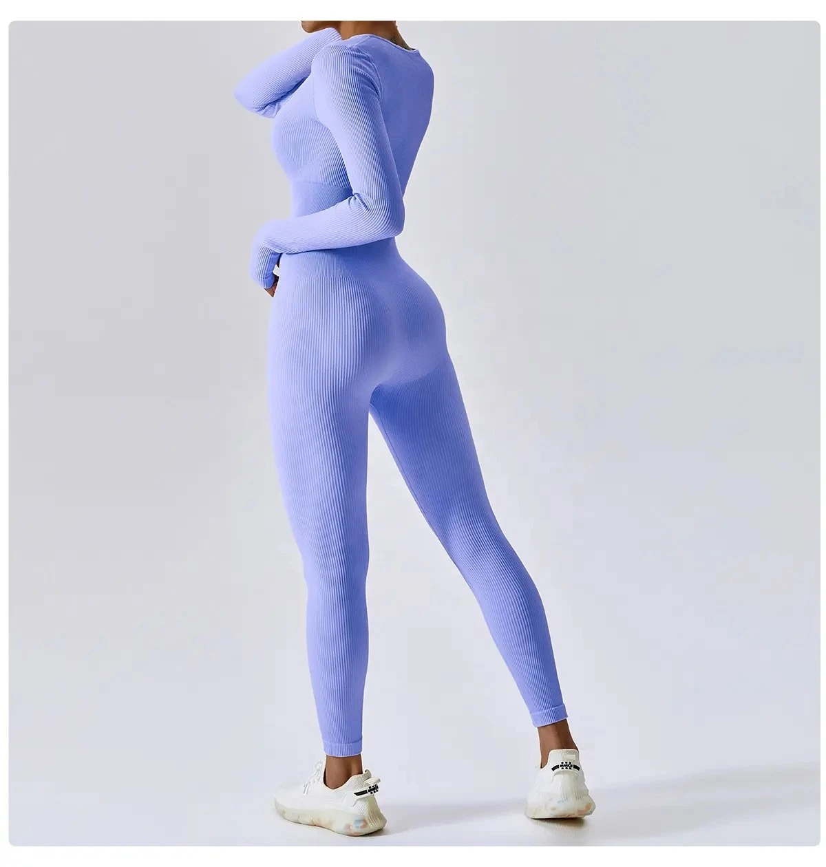 Custom Women Yoga Set One Piece Long Sleeve Seamless Ribbed Yoga Jumpsuit Fitness Workout Gym Clothing