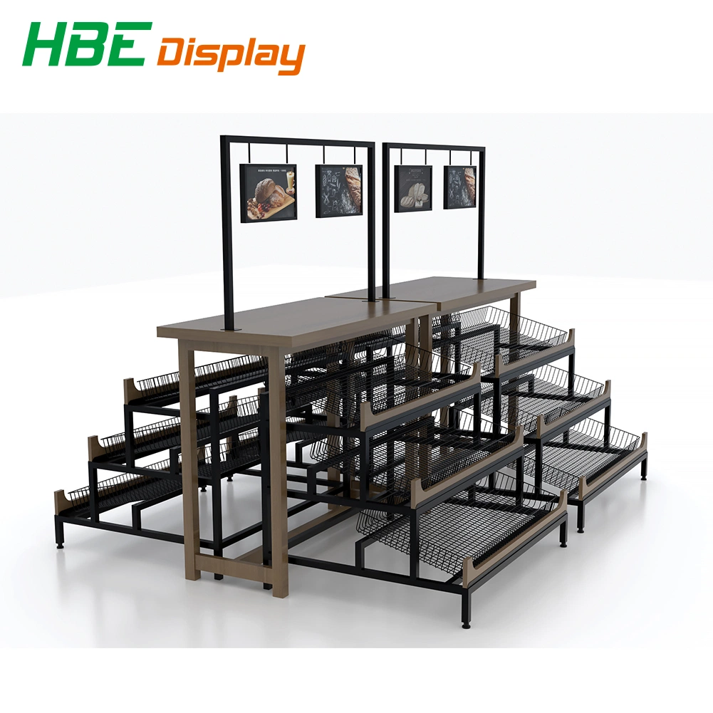 Single Sided Wood Tiered Bakery Display Rack