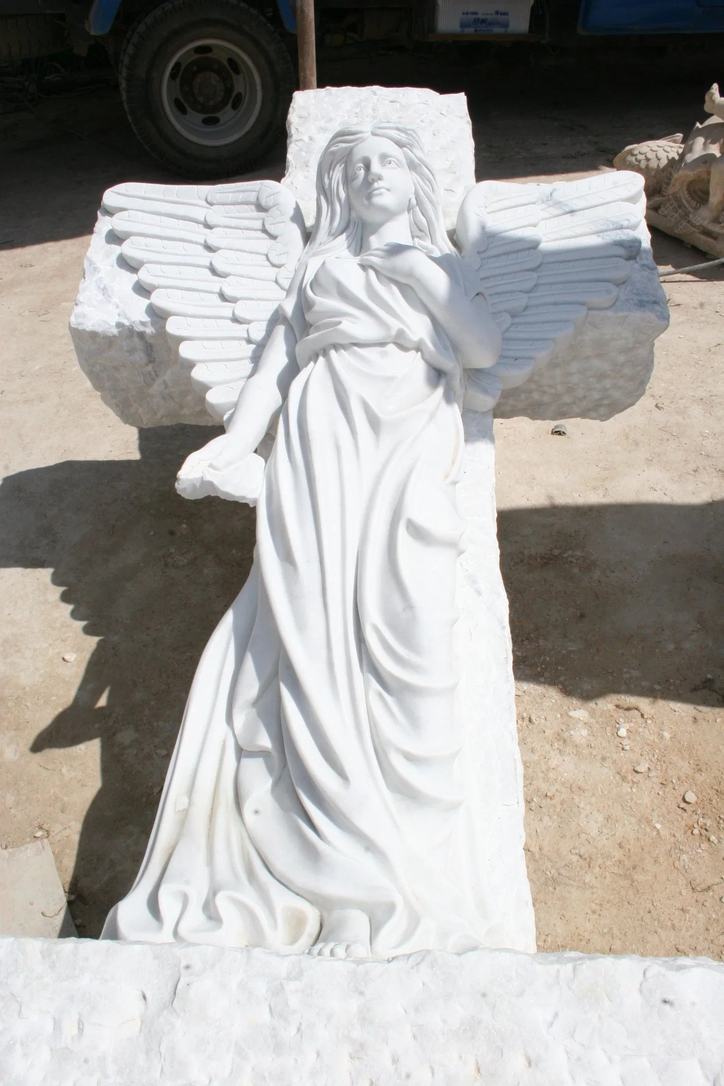 Custom Hand Carved Stone Sculpture Tombstone Woman Marble Angle Statue Tombstone (SYMT-002)