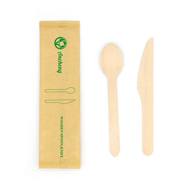 Disposable Wooden Handle Cutlery Set with Printing Paper Packing