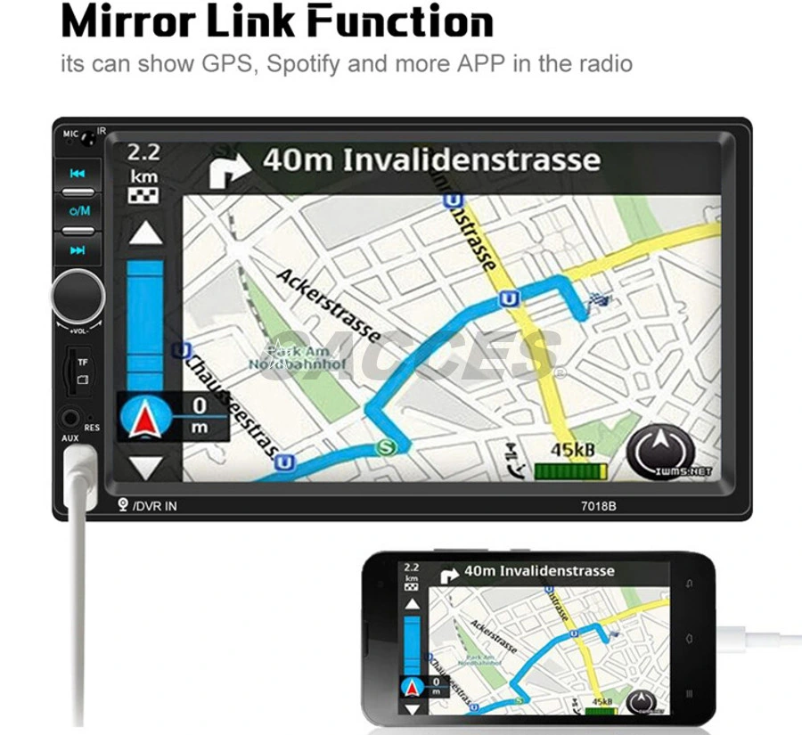 Auto-rádio Double DIN Tactil Mirrorlink W/HD câmera traseira, Universal de 7 polegadas sensível ao toque para todos os carros Lossless músicas MP5 Player cartões SD/MMC até 32GB Car Audio