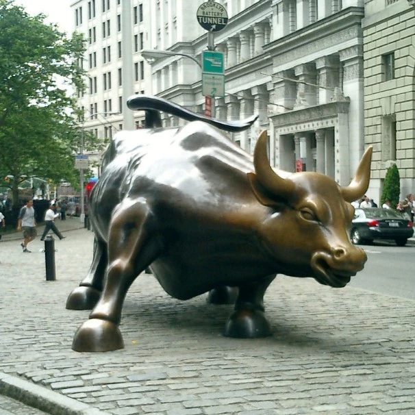 Decoración exterior Metal Gran Toro Escultura Bronce Wall Street Bull Estatua