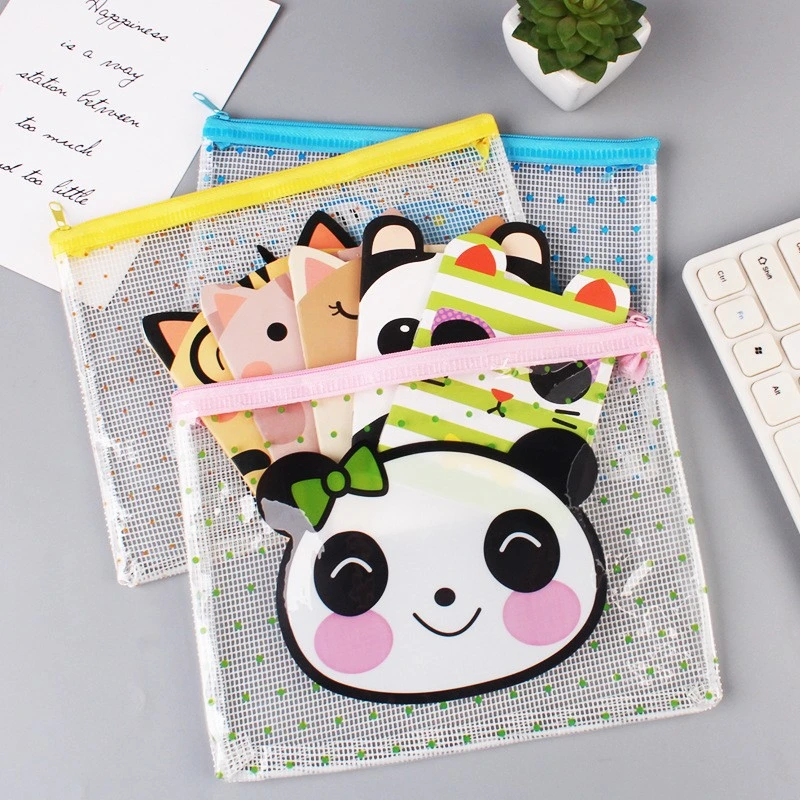 Office Supplies A4 Clear Cartoon PVC Mesh Organizer Document Zipper Bags