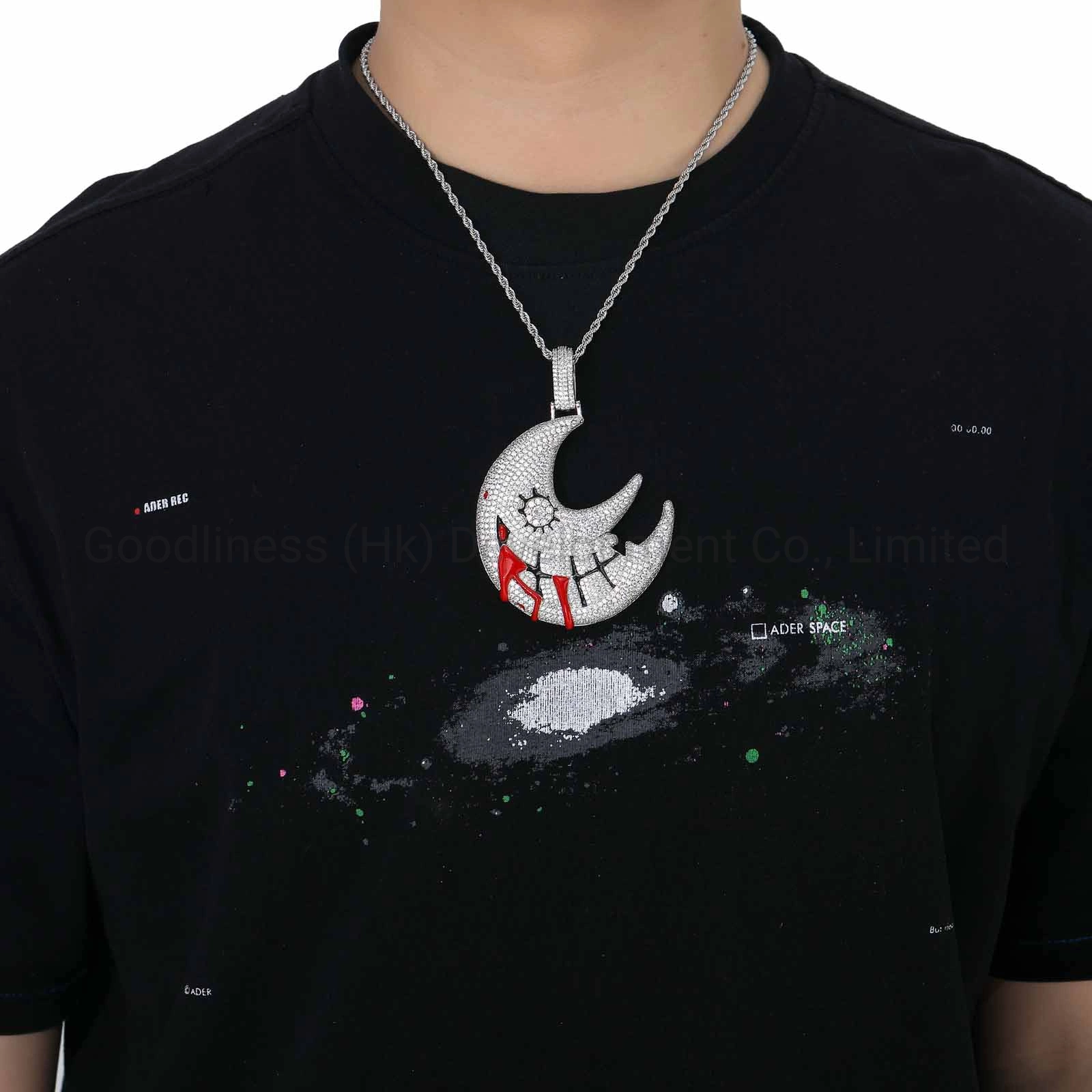 Hip Hop Moon Pendant Necklace Men Jewelry