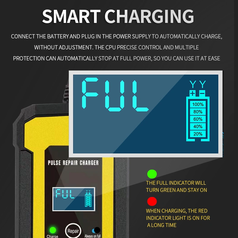 Protección de la durabilidad de la reparación de pulso Smart 12V 100Ah coche Cargador de batería de plomo ácido