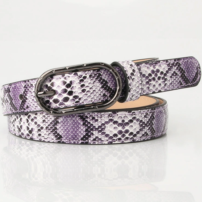 Fashion Design Ladies Snake Print Designer Decorative PU Leather Thin Belt