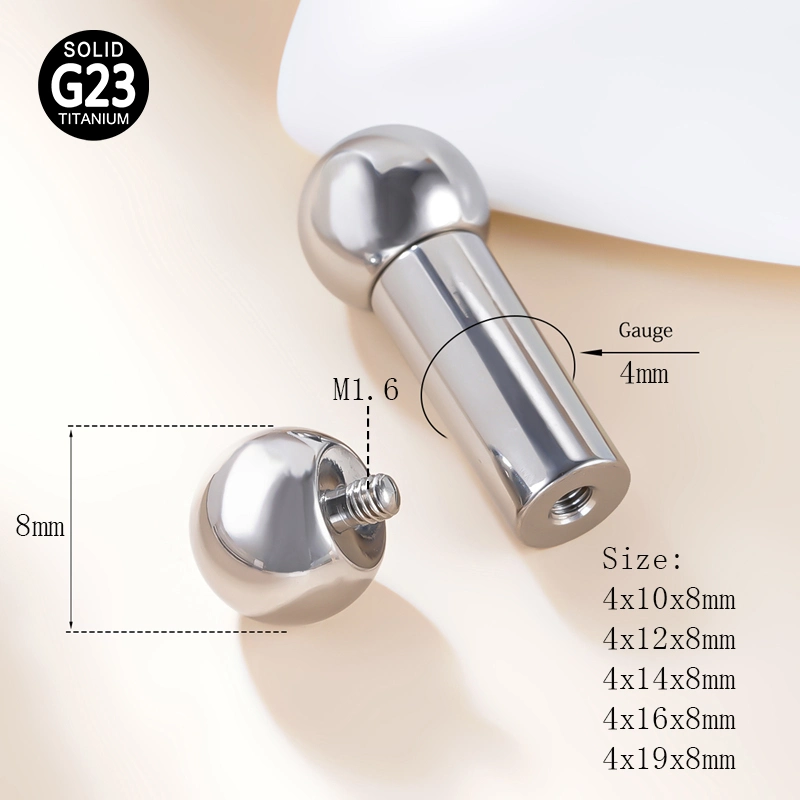 Barbell G23 Titanio Alto pulido 2/2,5/3/4mm Gran Tamaño roscado internamente Joyas de la campana