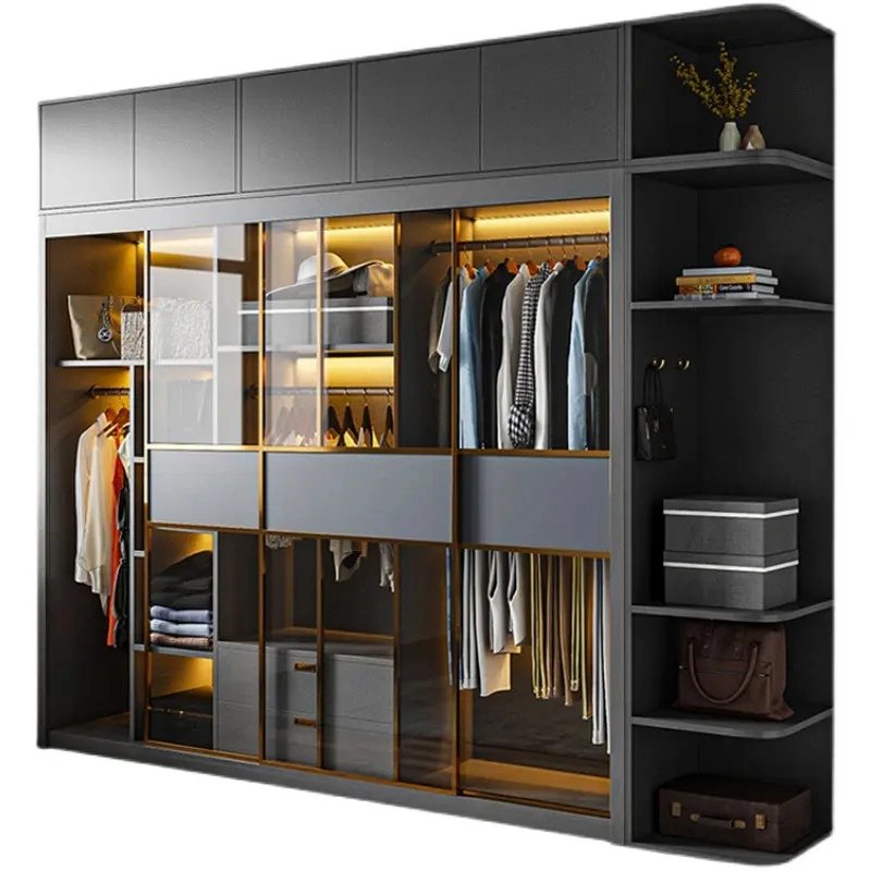 Modern Bedroom Storage Furniture Hotel Closets Wardrobe Cabinets Set Armoire Aluminium Glass Door Designs