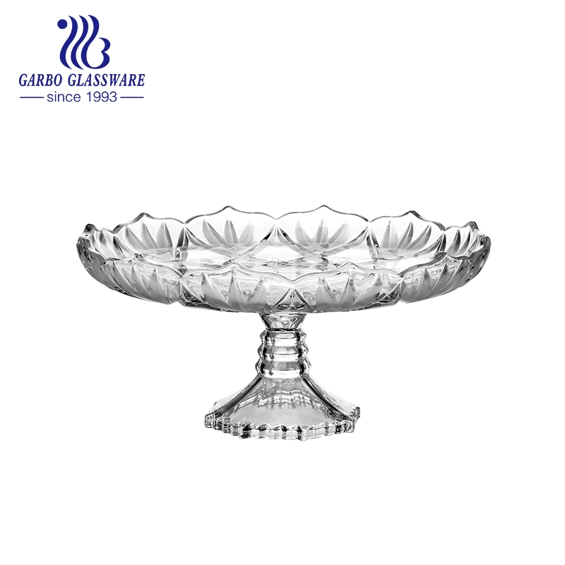 Wholesale Premium Carved Crystal Glass Fruit Plate with Stand for Home Decor Table Hotel Use