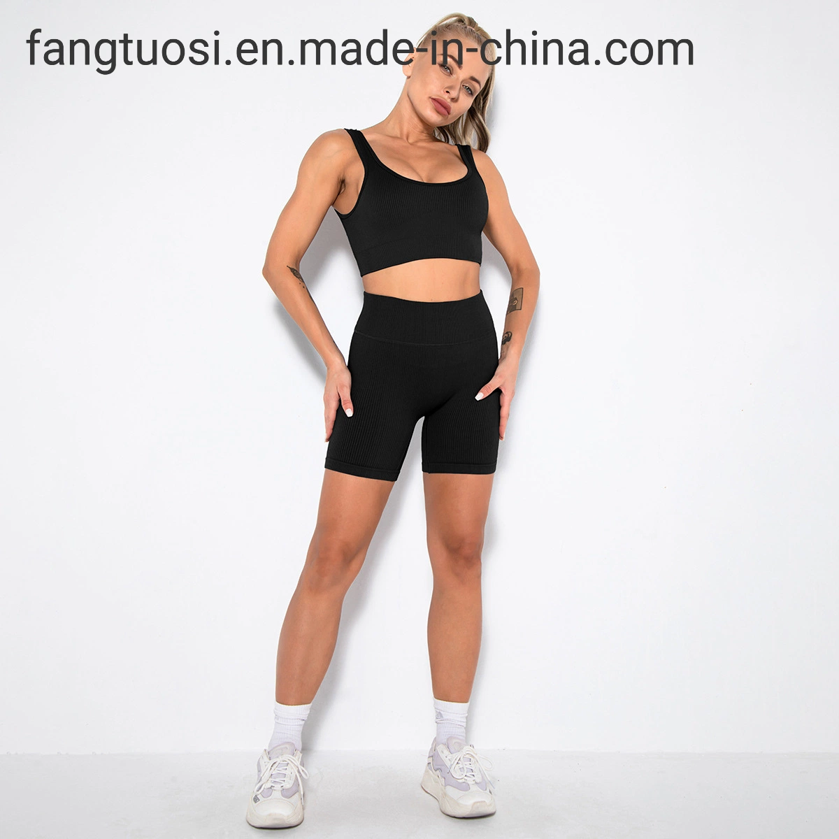 Ensemble de soutien-gorge de sport pour femmes, vêtements de fitness sexy côtelés pour la salle de sport, tenues de yoga taille haute, vêtements de sport athlétiques, ensemble de shorts de cycliste de yoga.