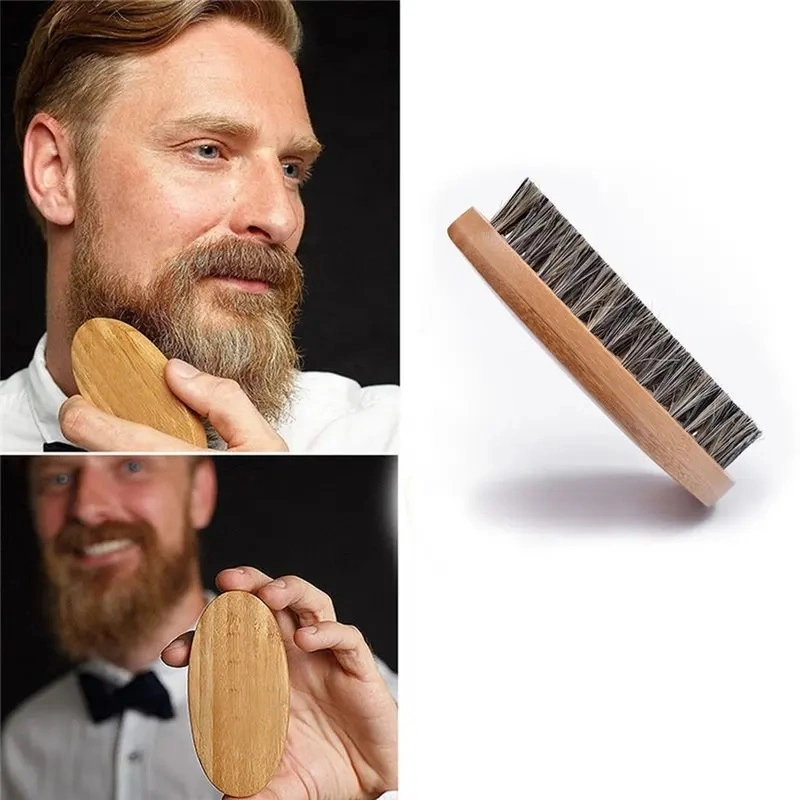 Yaeshii Natural Boar Bristle Beard Brush for Men Bamboo Face Massage to Comb Beards and Mustache