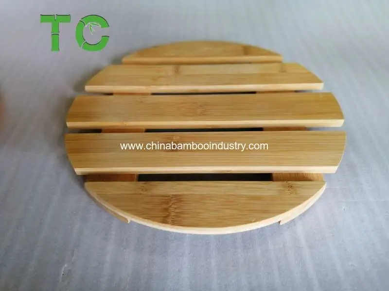 Round Bamboo Bathroom Shower Mat with Non-Slip Rubber Feet