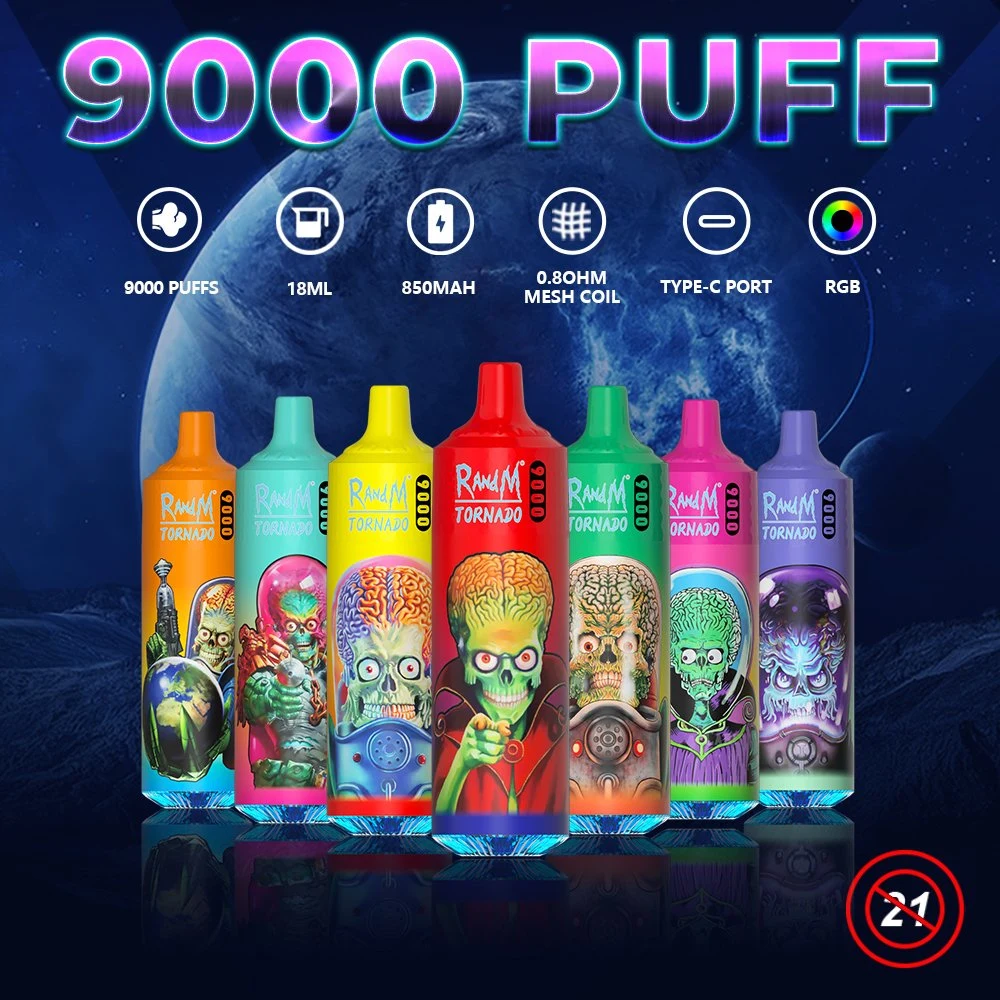 Randm Tornado 9000 Puffs 12 Farben Einweg-Zigaretten Vape 850mAh Akku-Wiederaufladbar 18ml