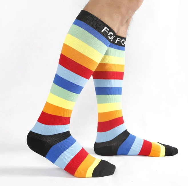 Graduated Rainbow Knee High Running Compression Socks 20-30mmhg