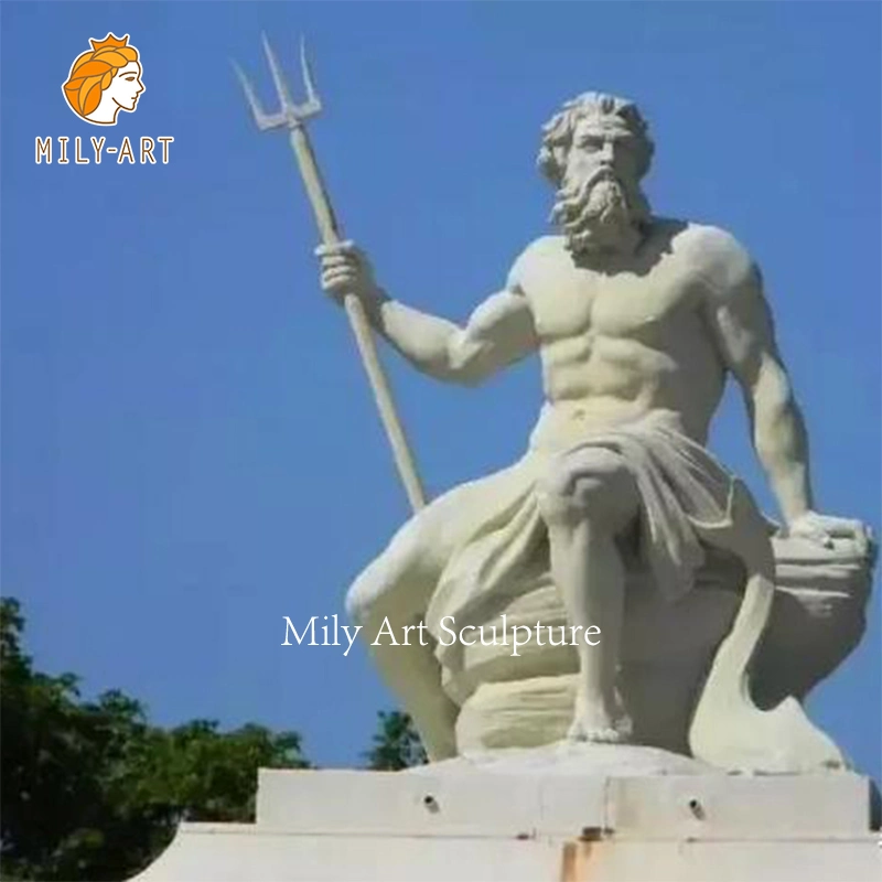 Customized Outdoor Decoration Natural Stone Marble Poseidon Sculpture