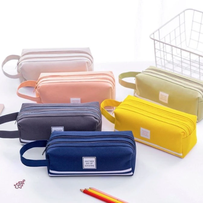 Big Capacity Double Zipper Layers Pen Pouch Stationery Pencil Bag