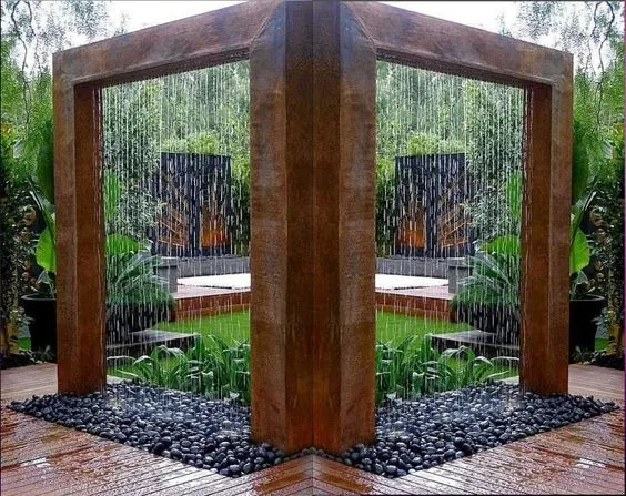 Jardín exterior Corten Acero agua Cortina Fuente de lluvia