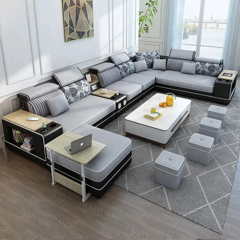 Nova кожаный модульный секционный U-образный диван, мебель для гостиной, многофункциональный угловой диван
