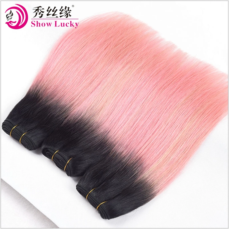 New Popular Two Tone Colored Dark Root 1b/Pink Brazilian Virgin Human Hair Extension Straight Ombre Hair Weaving