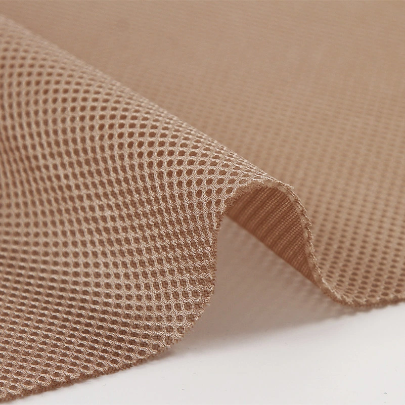 Sándwich de color camello tejido de malla de poliéster transpirable personalizado de ensanchamiento de tejido de malla 3D