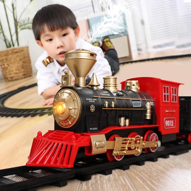 Electric Classical Train Track Toy Christmas Gift Kids Electric Train Toy Attractive Slot Toy Train Set with Smoke