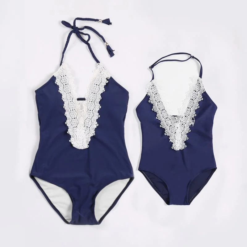 Parent-Child Swimwear 1 Piece Swimsuit Lace Baby Clothes