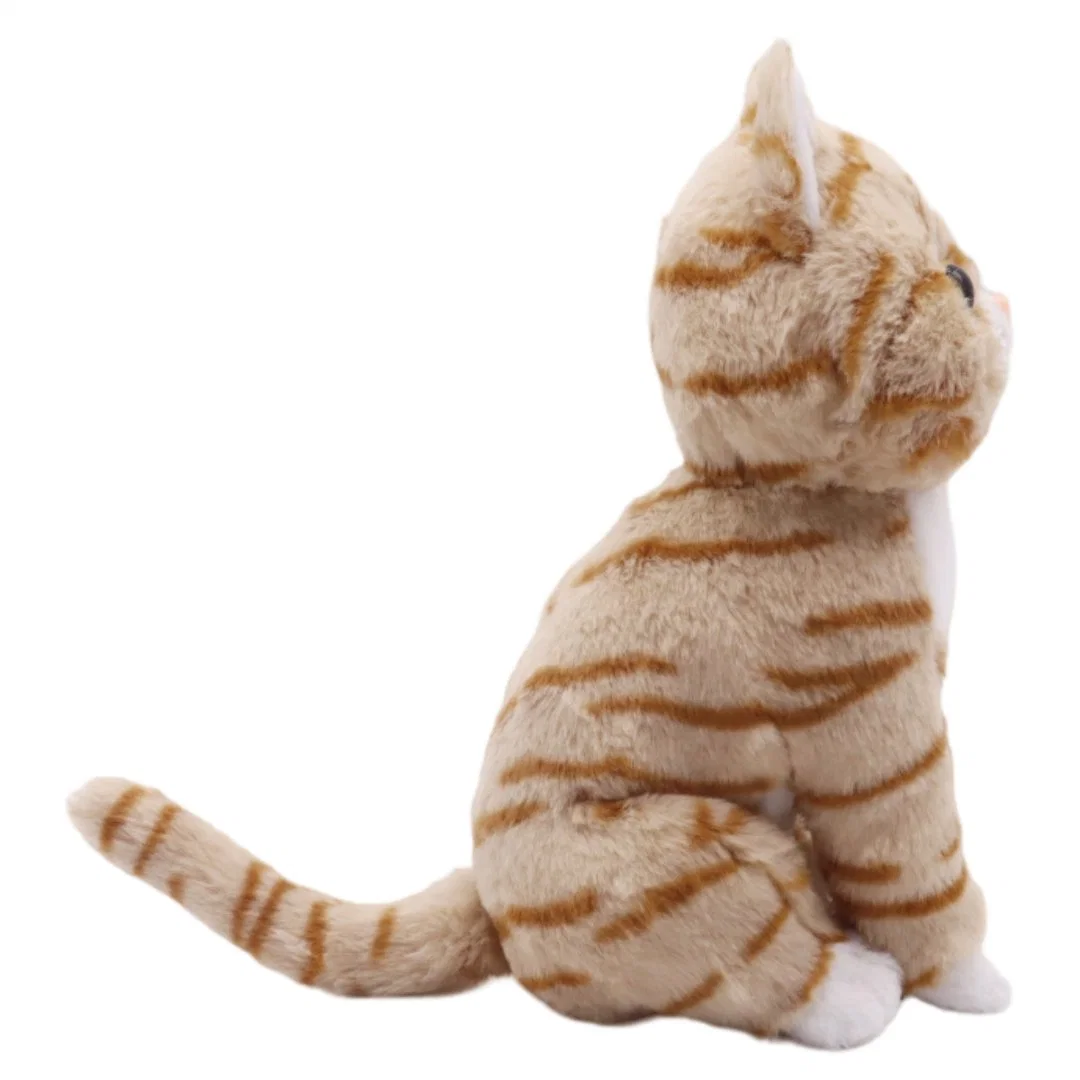 Promotion Tabby Cat Orange Stripes 24cm (H) Sitting Cat Soft Plush Toys for Kids Plastic Nose White Paws Home Stuffed Animal Toy