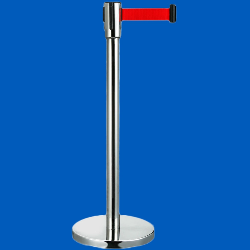 Stainless Steel Mirror Silver Q Stanchion with 2m Retractable Nylon Belt