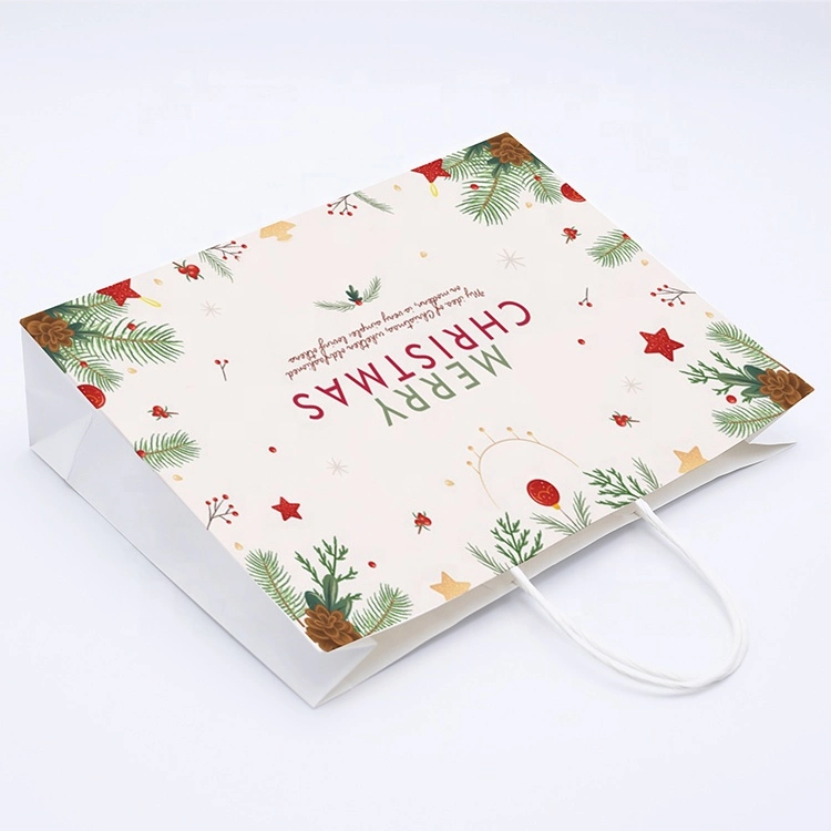 Custom White Christmas Gift Paper Bag with Twisted Handle for Christmas