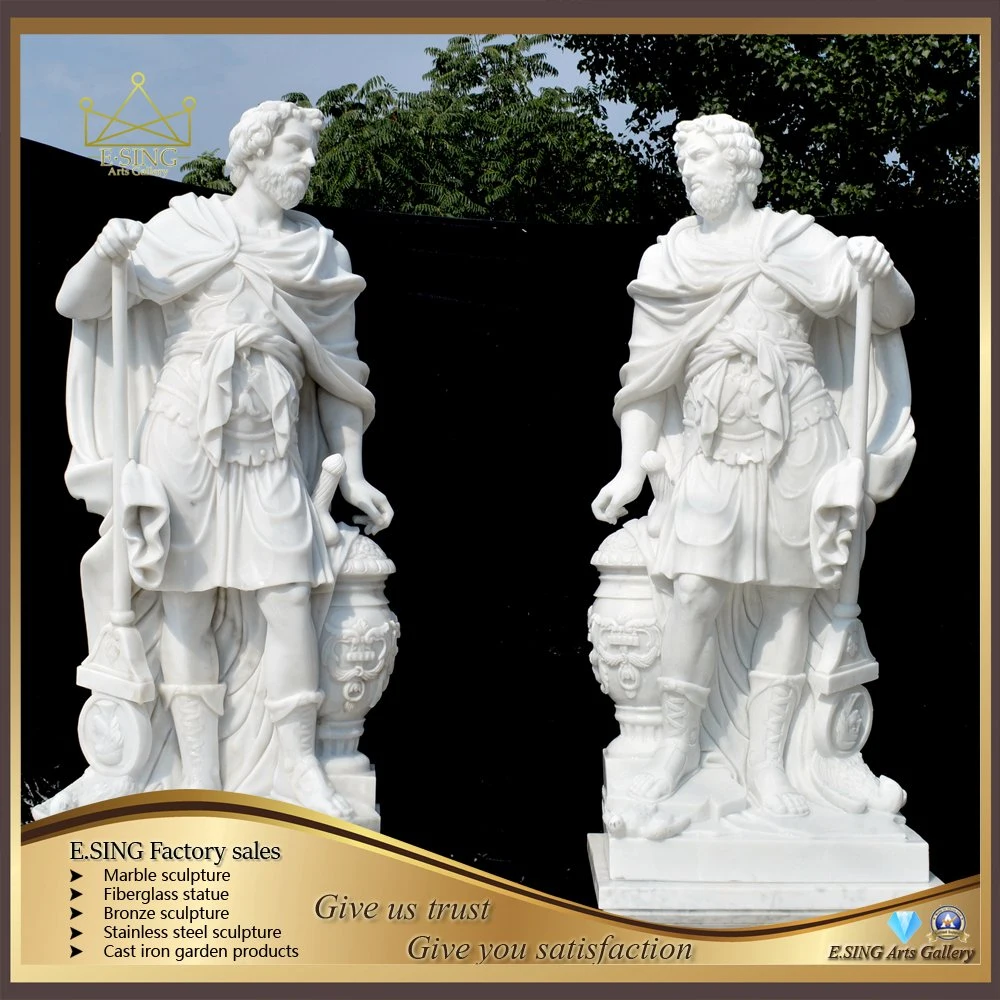 Outdoor Garden Natural Stone Life Size White Marble Warrior Soldier Statue